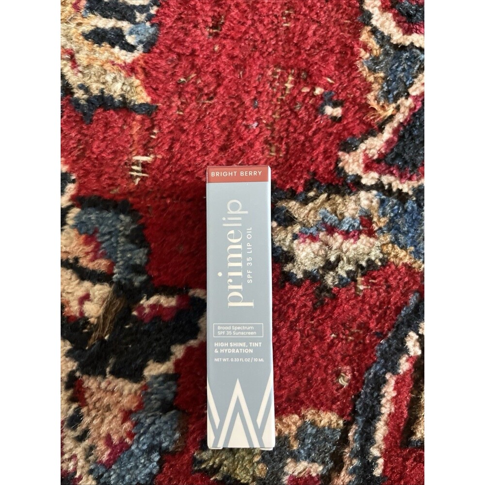 Primelip Lip Oil SPF 35 Bright Berry for Mature Women Hydrating Shine 0.33oz.